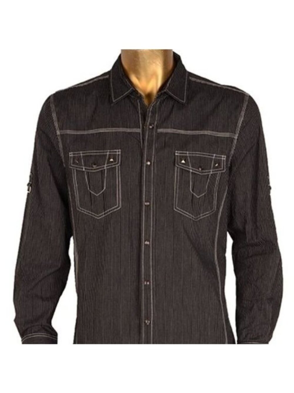 NWT Plantini Black White Stripe Snap Studded Shirt - M